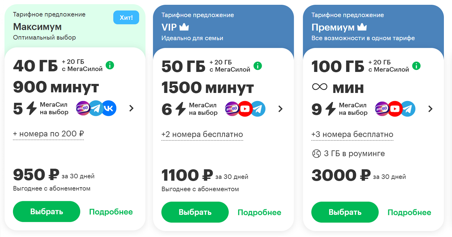 Выгодные и премиальные тарифы МегаФон